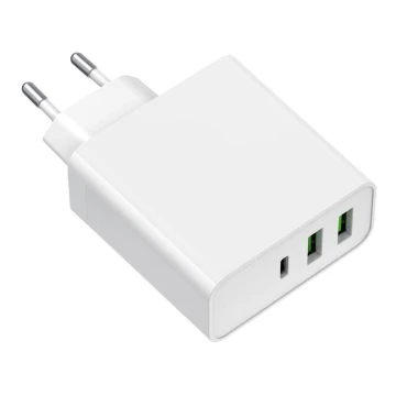 Adattatore di ricarica 2xUSB-A + 1xUSB-C Power Delivery 65W/230V bianco