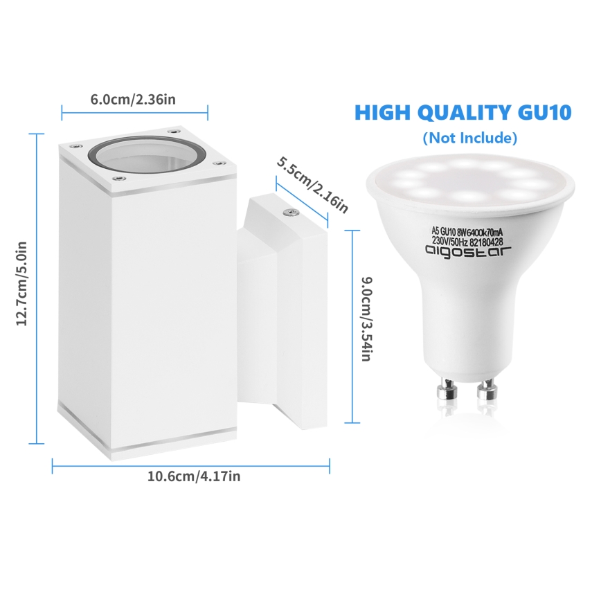 Aigostar - Applique da esterno 1xGU10/230V bianco IP65 quadrato