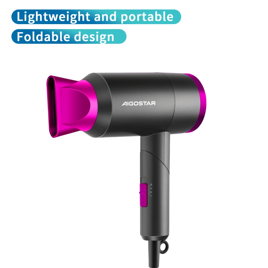 Aigostar - Asciugacapelli da viaggio 1800W/230V viola/nero