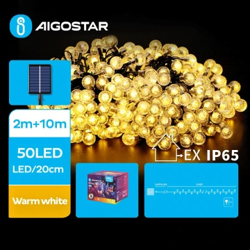 Aigostar - Catena decorativa solare a LED 50xLED/8 funzioni 12m IP65 bianco caldo