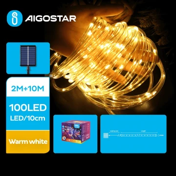 Aigostar - Catena di Natale solare a LED 100xLED/8 funzioni 12m IP65 bianco caldo