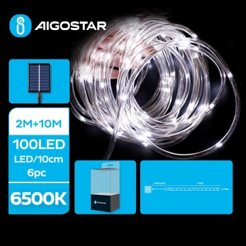 Aigostar - Catena di Natale solare a LED 100xLED/8 funzioni 12m IP65 bianco freddo