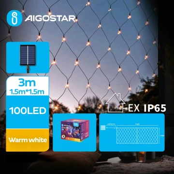 Aigostar - Catena natalizia solare a LED 100xLED/8 funzioni 4,5x1,5m IP65 bianco caldo