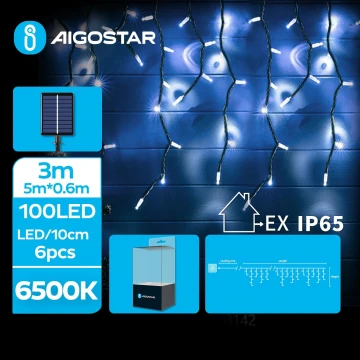 Aigostar - Catena natalizia solare a LED 100xLED/8 funzioni 8x0,6m IP65 bianco freddo