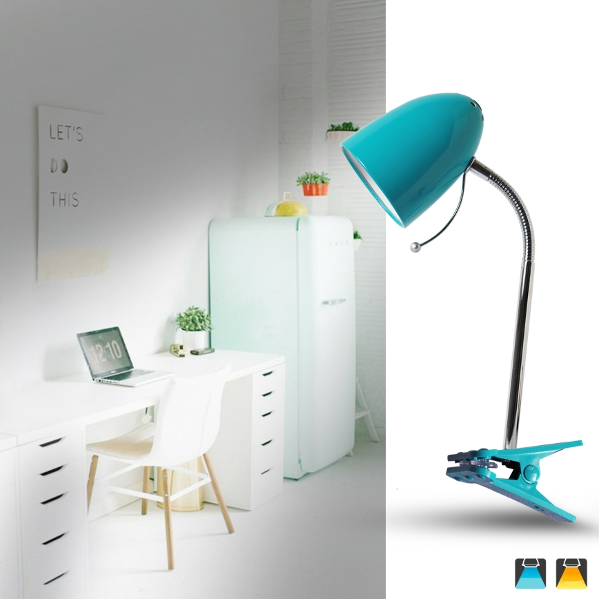 Aigostar -  Lampada da tavolo con morsetto 1xE27/11W/230V blu/cromo