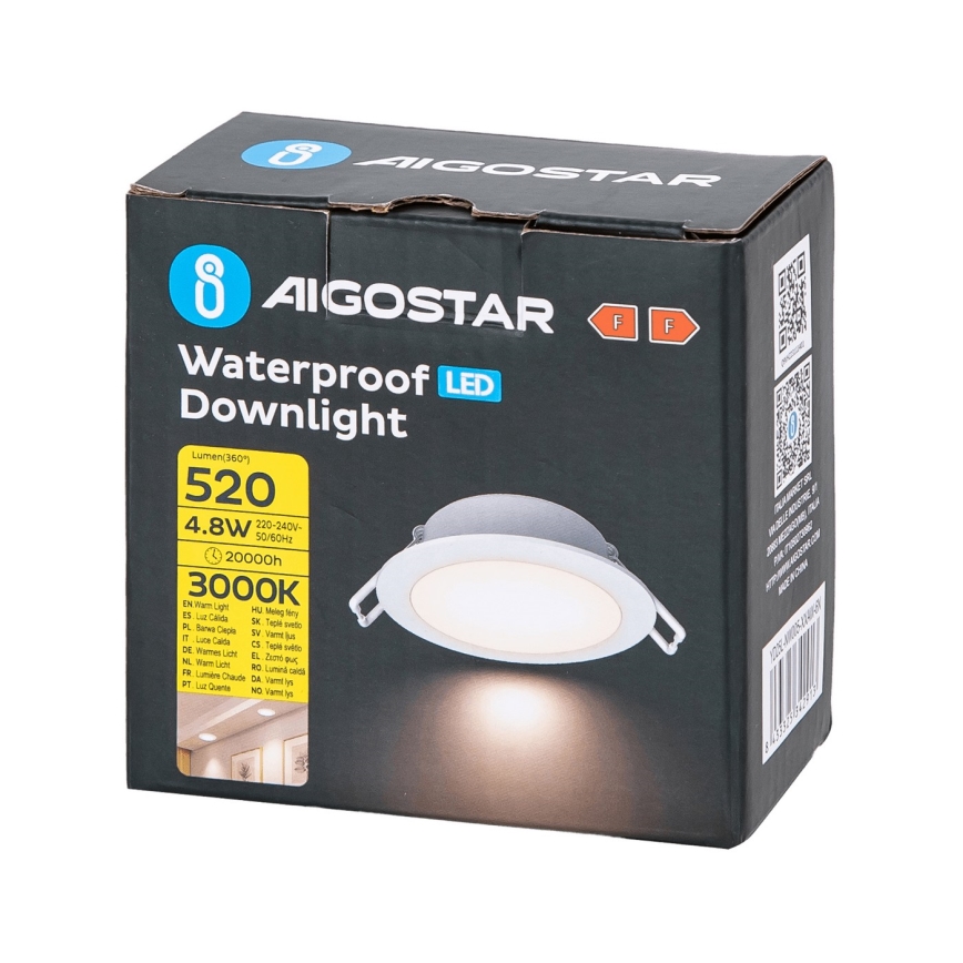 Aigostar - Lampada LED da incasso per bagni LED/4,8W/230V 3000K bianco IP65