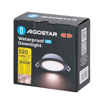 Aigostar - Lampada LED da incasso per bagni LED/4,8W/230V 3000K nero IP65