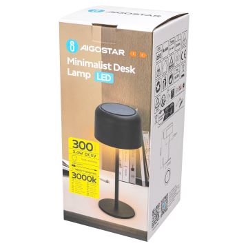 Aigostar - Lampada solare dimmerabile ricaricabile LED/3W/5V 2200mAh nero IP54