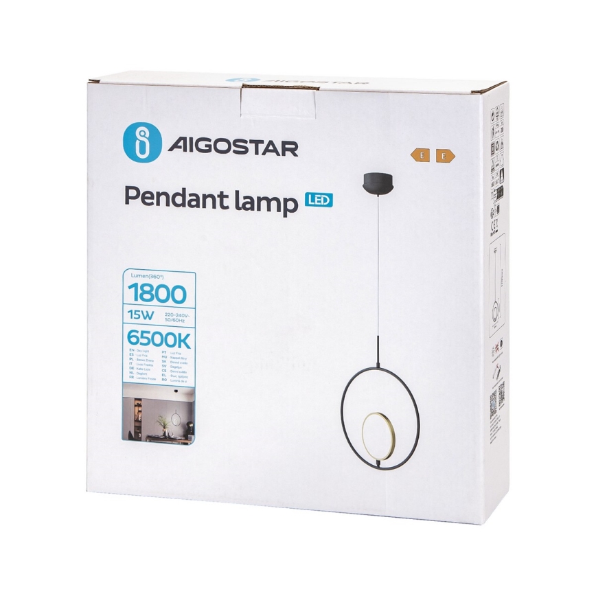 Aigostar - Lampadario LED a sospensione con filo LED/15W/230V 2700K nero/oro