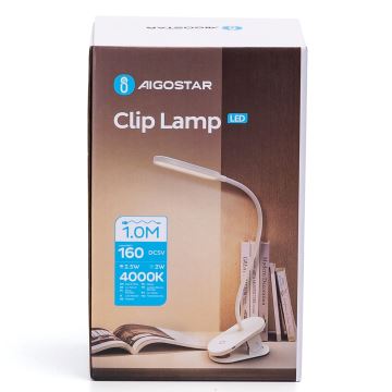 Aigostar - LED Lampada da tavolo ricaricabile dimmerabile con clip LED/2,5W/5V 1200mAh bianco