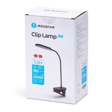 Aigostar - LED Lampada da tavolo ricaricabile dimmerabile con clip LED/2,5W/5V nero