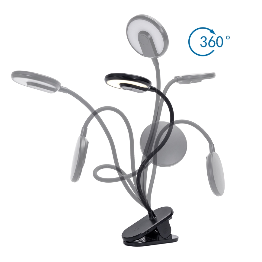 Aigostar - LED Lampada da tavolo ricaricabile dimmerabile con clip LED/3W/5V 1800mAh nero