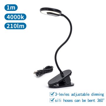 Aigostar - LED Lampada da tavolo ricaricabile dimmerabile con clip LED/3W/5V nero