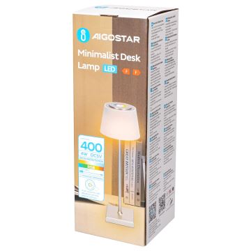 Aigostar - LED RGBW Lampada ricaricabile dimmerabile per esterni 4W/5V 3600mAh bianco/cromo IP54