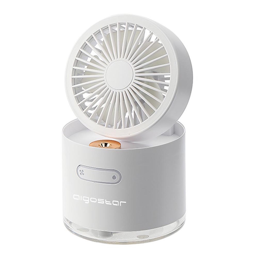 Aigostar - Mini ventilatore da tavolo wireless con umidificatore 10W/5V bianco