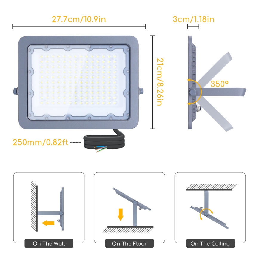 Aigostar - Riflettore LED LED/100W/230V grigio 6500K IP65