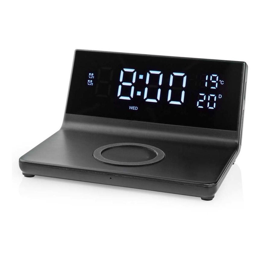 Nedis WCACQ30BK - Sveglia con display LCD e caricabatteria wireless  15W/230V nero