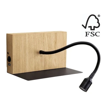 Applique a LED LECTOR LED/2,5W/230V USB quercia – FSC certificato