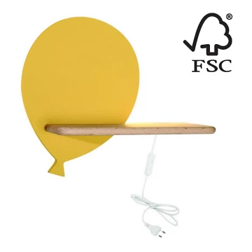 Applique LED per bambini con mensola BALLOON LED/4W/230V giallo/legno