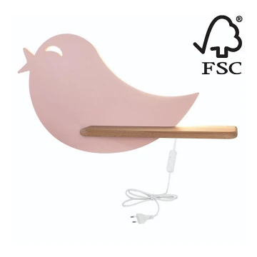 Applique LED per bambini con mensola BIRD LED/5W/230V rosa/legno