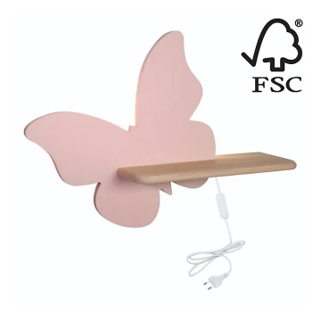 Applique LED per bambini con mensola BUTTERFLY LED/5W/230V rosa/legno