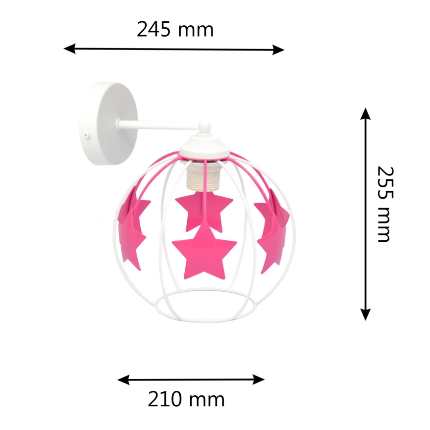 Applique per bambini STARS 1xE27/15W/230V rosa/bianco