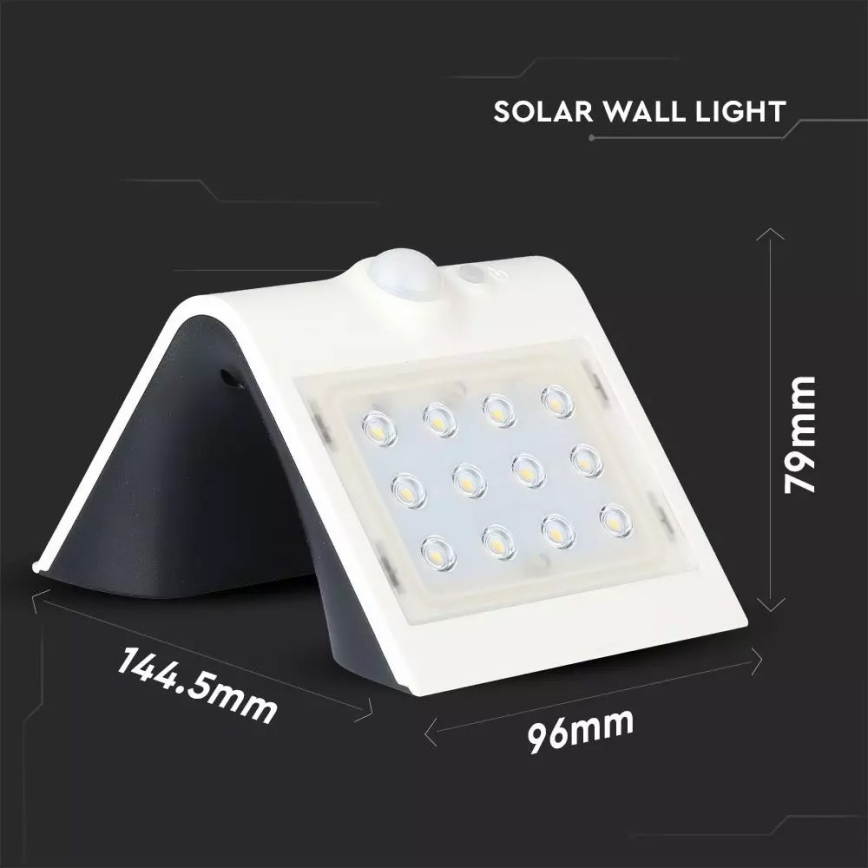 Applique solare a LED con sensore LED/1.5W/3,7V IP65 bianca