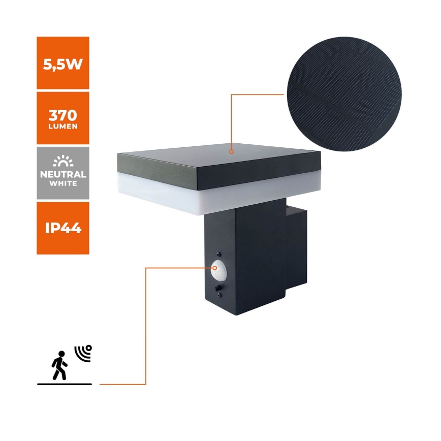 Applique solare a LED con sensore SOLARIS2 LED/5,5W/3,7V 4000K IP44