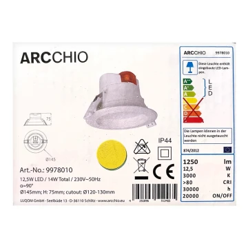 Arcchio - Lampada LED da incasso per bagni ARIAN LED/12,5W/230V IP44