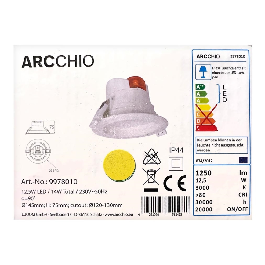 Arcchio - Lampada LED da incasso per bagni ARIAN LED/12,5W/230V IP44