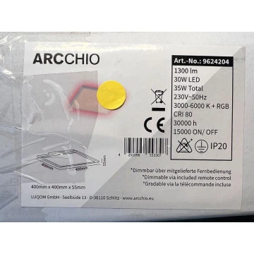 Arcchio - Plafoniera LED RGBW dimmerabile BRENDA LED/30W/230V + telecomando