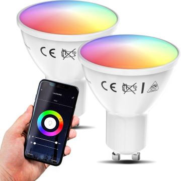 B.K. Licht 1263 - SET 2x Lampadina LED RGB dimmerabile GU10/5,5W/230V Wi-Fi Tuya