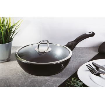 BerlingerHaus - Pentola con piano in marmo + coperchio 24 cm nero/acciaio inox