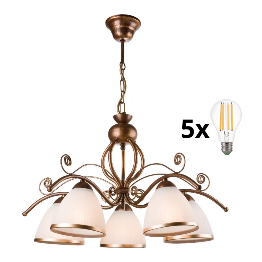 Brilagi - LED Lampadario a sospensione con catena ANTICO 5xE27/60W/230V patina di bronzo