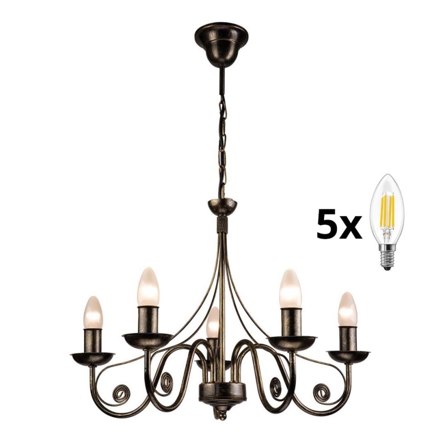 Brilagi - LED Lampadario a sospensione con catena STEFANO 5xE14/40W/230V patina nera