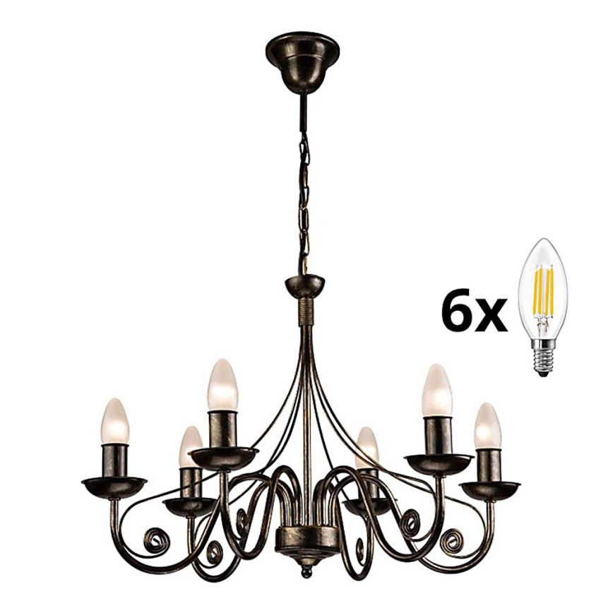 Brilagi - LED Lampadario a sospensione con catena STEFANO 6xE14/40W/230V patina nera