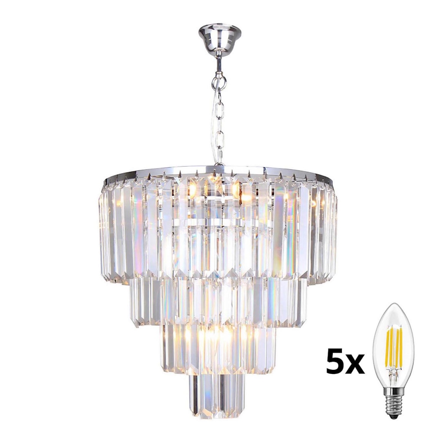 Brilagi - LED Lampadario di cristallo a sospensione con catena MOZART 5xE14/40W/230V cromo lucido