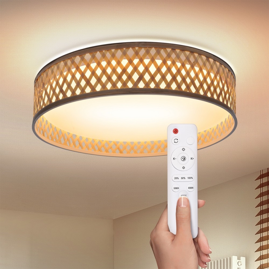 Brilagi - Plafoniera LED dimmerabile CAMILA LED/48W/230V 3000-6500K bambù diametro 40 cm + telecomando