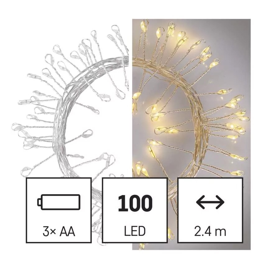 Catena di Natale LED 100xLED/3xAA 2,7m bianco caldo