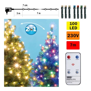 Catena LED da esterno natalizia 100xLED 10m IP44 bianco caldo/multicolore + TC