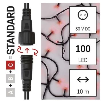 Catena LED natalizia da esterno 100xLED/10m IP44 rosso