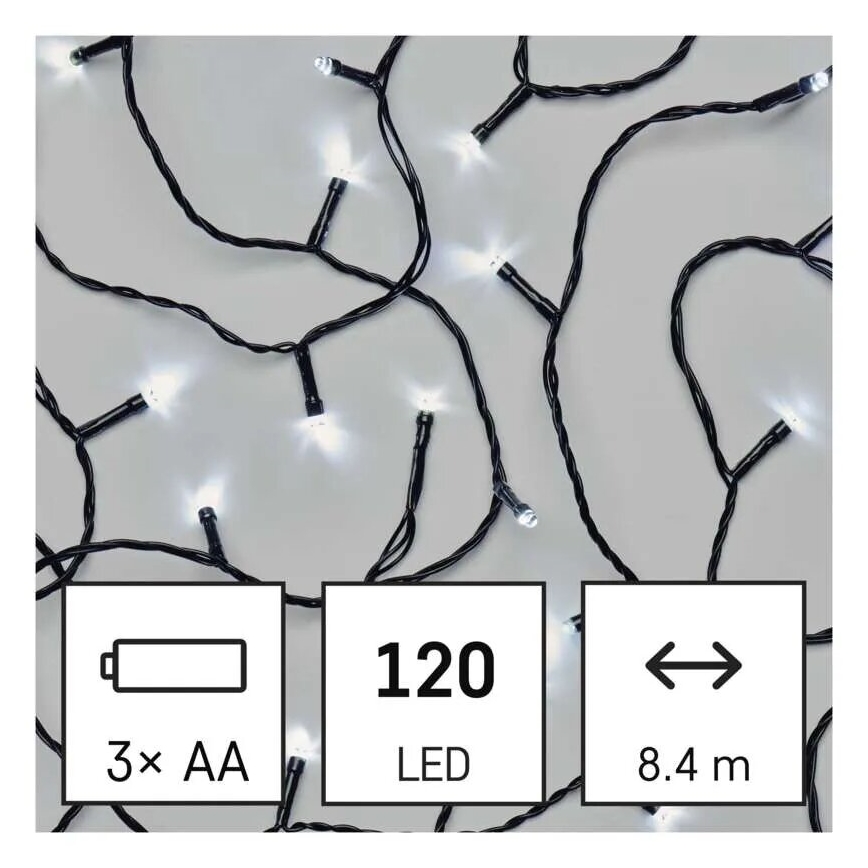 Catena LED natalizia da esterno 120xLED/3xAA 8,9m IP44 bianco freddo