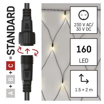 Catena LED natalizia da esterno 160xLED/2x1,5m IP44 bianco caldo