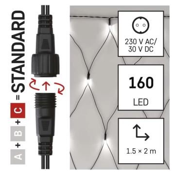 Catena LED natalizia da esterno 160xLED/2x1,5m IP44 bianco freddo