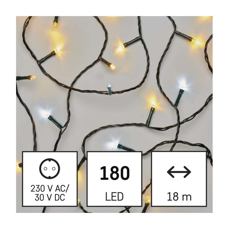 Catena LED natalizia da esterno 180xLED/2 funzioni 23m IP44 bianco caldo/freddo