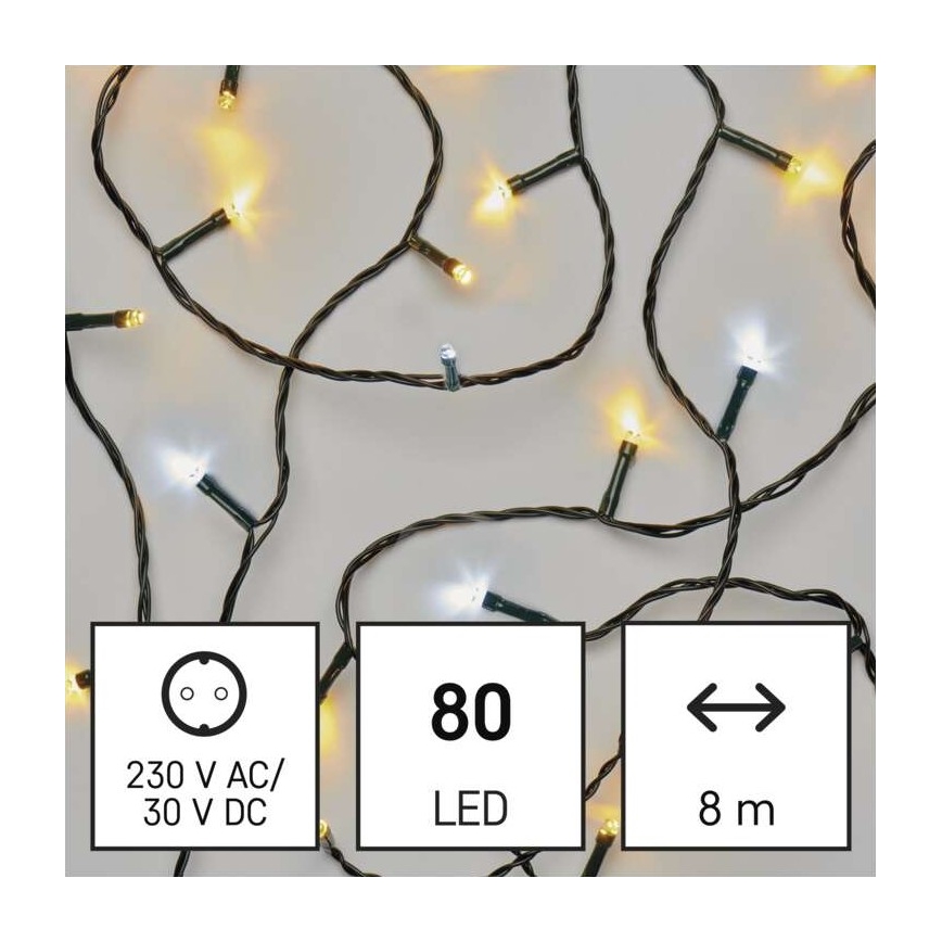 Catena LED natalizia da esterno 80xLED/2 funzioni 13m IP44 bianco caldo/freddo