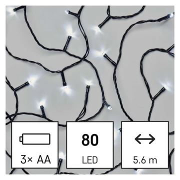 Catena LED natalizia da esterno 80xLED/3xAA 6,1m IP44 bianco freddo