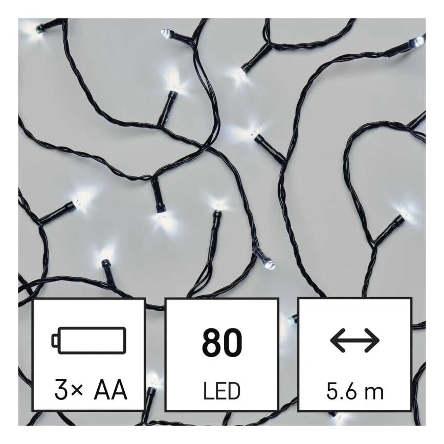 Catena LED natalizia da esterno 80xLED/3xAA 6,1m IP44 bianco freddo