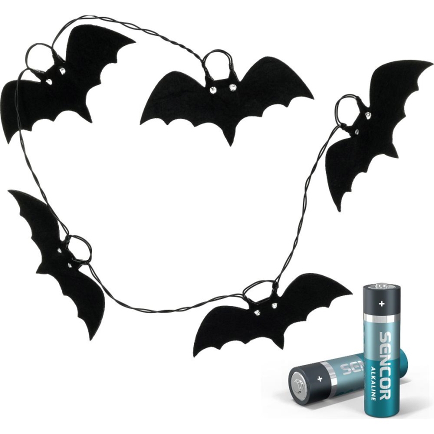 Catena luci LED decorativa HALLOWEEN 10xLED/2xAA/bianco caldo 1,3m pipistrelli