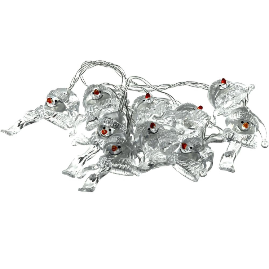 Catena natalizia LED 10xLED/2xAA/bianco caldo 1,65m pupazzo di neve